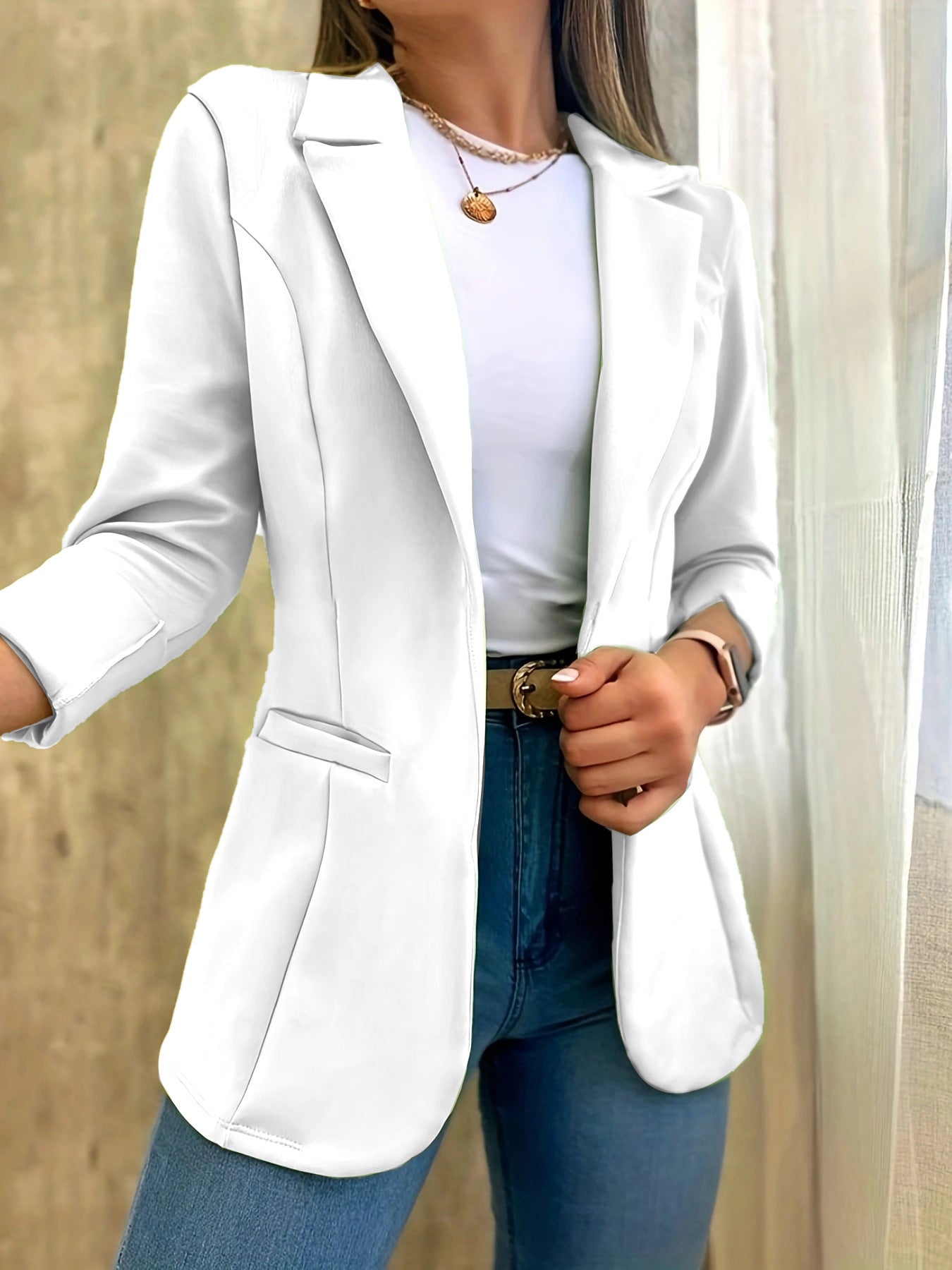 Solid Color Minimalist Long Sleeve Blazer
