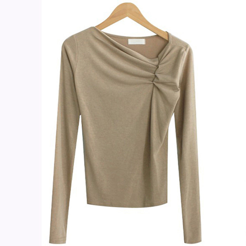 Diagonal Collar Long Sleeved Fitted T-shirt