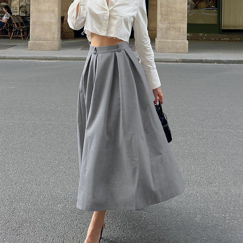 High Waist Slim-fit Pleated A Swing Skirt