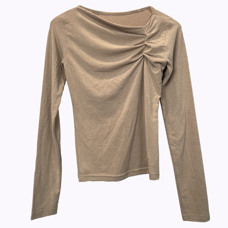 Diagonal Collar Long Sleeved Fitted T-shirt