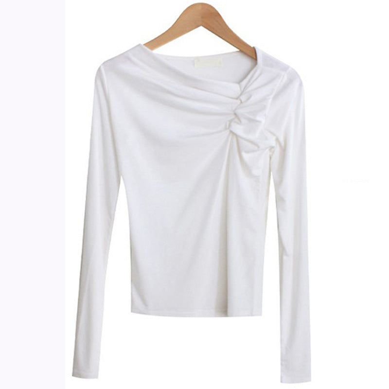 Diagonal Collar Long Sleeved Fitted T-shirt