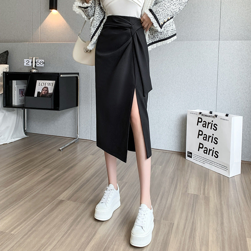 Woolen Lace-up Slit Skirt