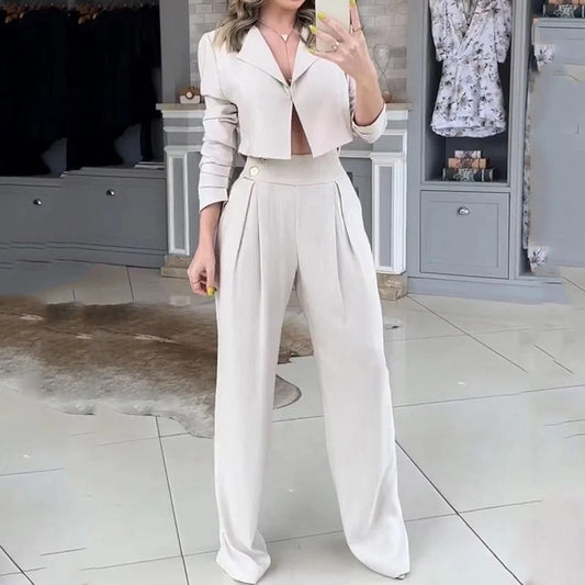 Women's Suit Solid Color Loose Trousers Two-piece Set