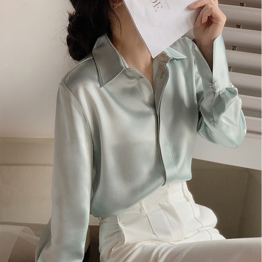 Women's Satin V-neck Silk Shirt