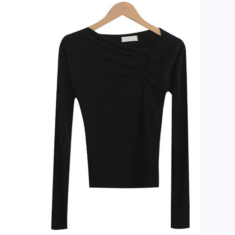 Diagonal Collar Long Sleeved Fitted T-shirt