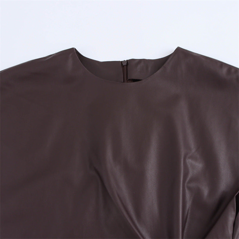 Crew Neck Faux leather Dress